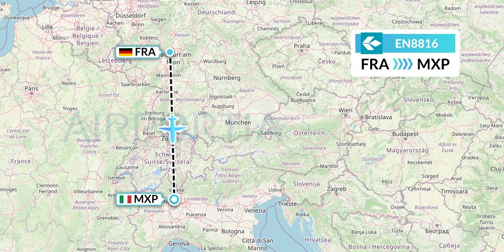 EN8816 Air Dolomiti Flight Map: Frankfurt to Milan