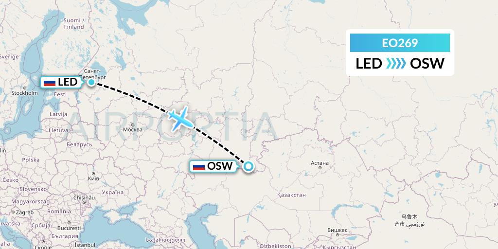 EO269 Pegas Fly Flight Map: St. Petersburg to Orsk