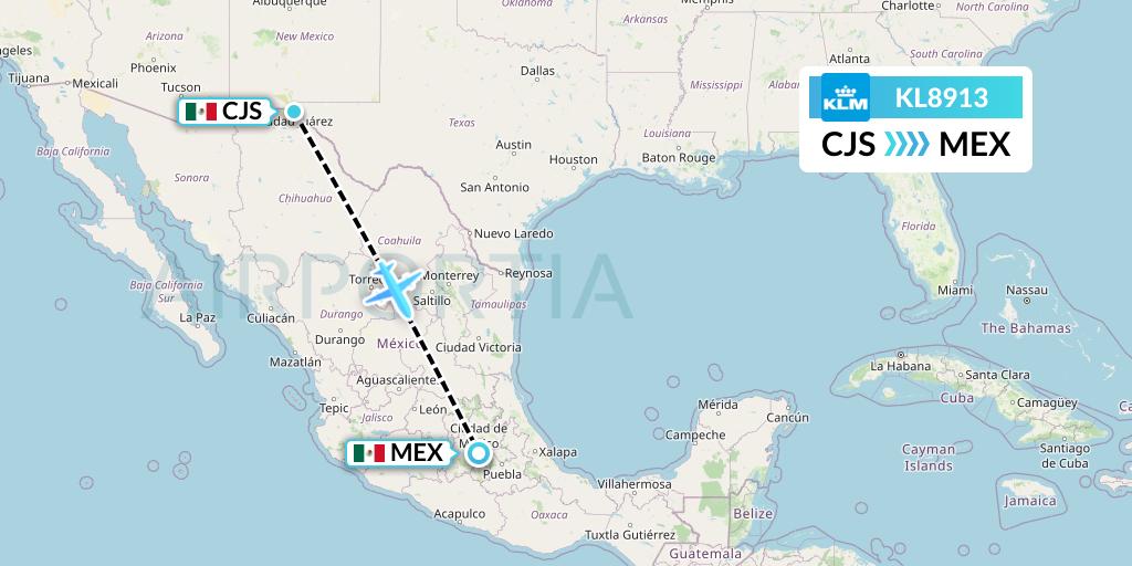 KL8913 KLM Flight Map: Ciudad Juarez to Mexico City