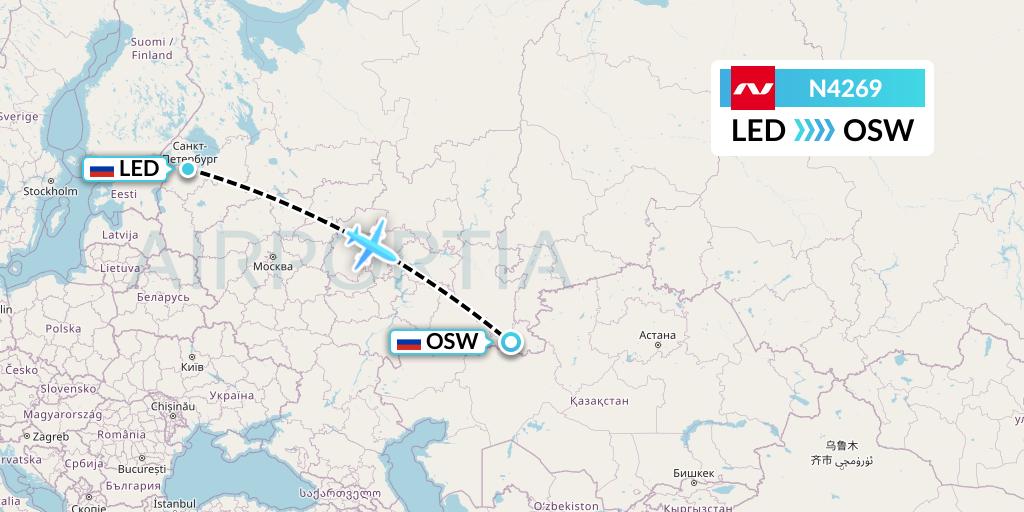 N4269 Nordwind Airlines Flight Map: St. Petersburg to Orsk