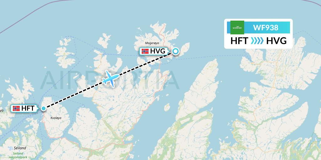 WF938 Wideroe Flight Map: Hammerfest to Honningsvag
