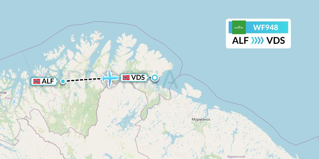 WF948 Wideroe Flight Map: Alta to Vadso