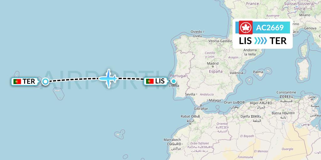 AC2669 Air Canada Flight Map: Lisbon to Lajes
