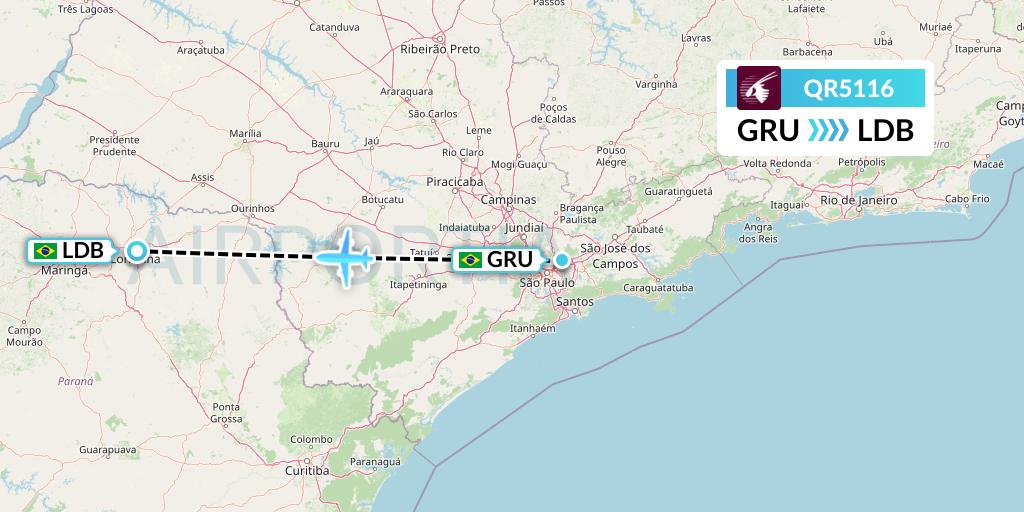 QR5116 Qatar Airways Flight Map: Sao Paulo to Londrina