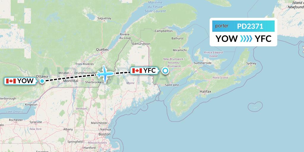 PD2371 Porter Airlines Flight Map: Ottawa to Fredericton