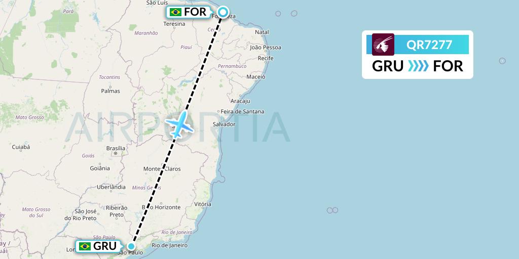 QR7277 Qatar Airways Flight Map: Sao Paulo to Fortaleza