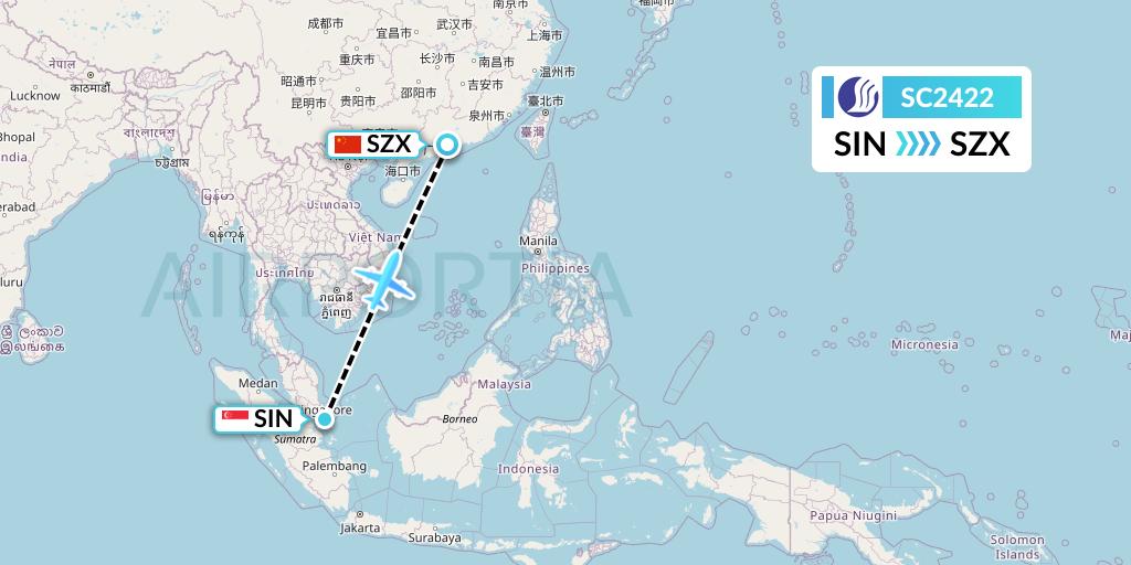 SC2422 Shandong Airlines Flight Map: Singapore to Shenzhen