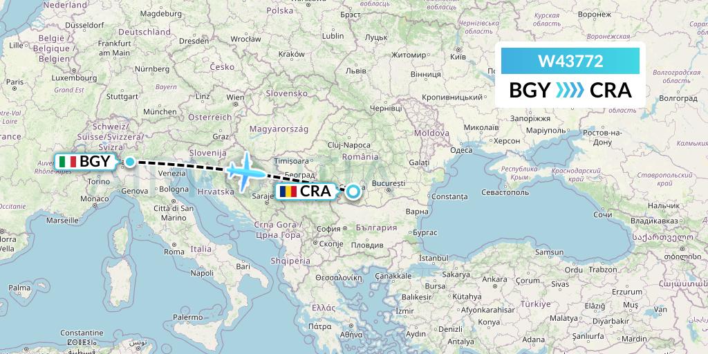 W43772 Wizz Air Malta Flight Map: Milan to Craiova