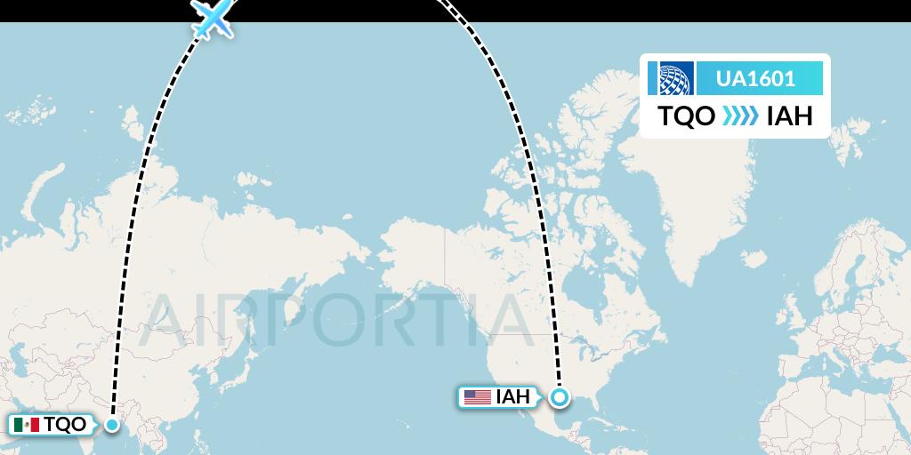 UA1601 United Airlines Flight Map: Tulum to Houston