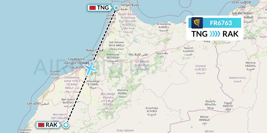 FR6763 Ryanair Flight Map: Tangier to Marrakesh