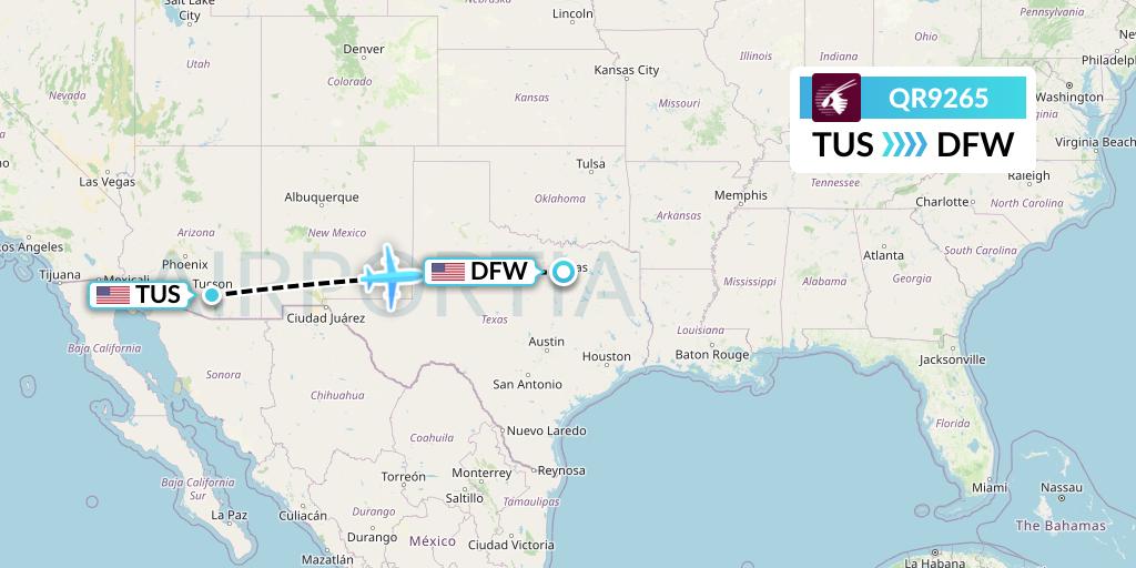 QR9265 Qatar Airways Flight Map: Tucson to Dallas