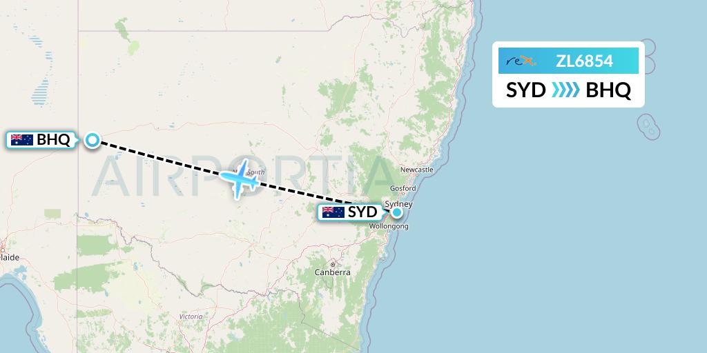 ZL6854 Regional Express Flight Map: Sydney to Broken Hill