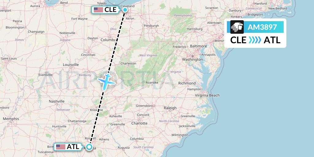 AM3897 Aeromexico Flight Map: Cleveland to Atlanta
