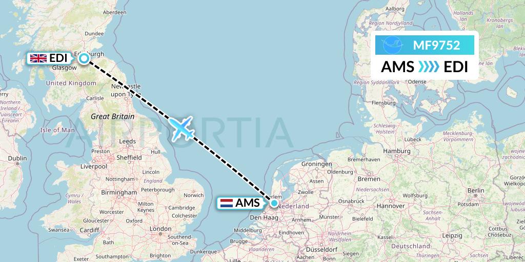 MF9752 Xiamen Airlines Flight Map: Amsterdam to Edinburgh