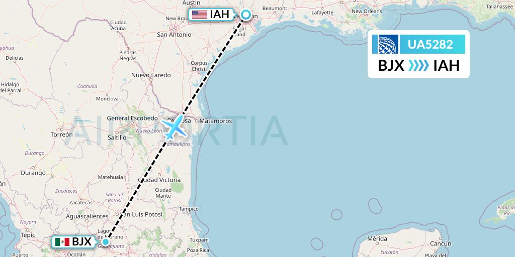 UA5282 United Airlines Flight Map: Silao to Houston