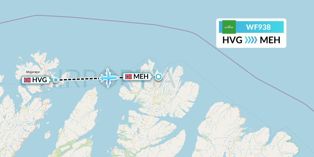 WF938 Wideroe Flight Map: Honningsvag to Mehamn