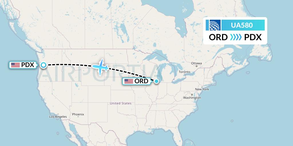 UA580 United Airlines Flight Map: Chicago to Portland