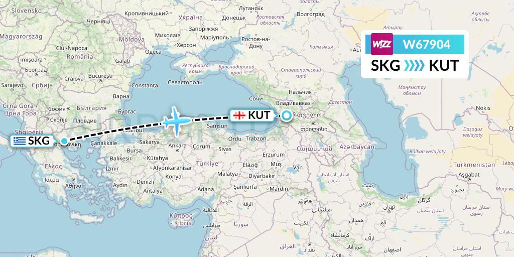 W67904 Wizz Air Flight Map: Thessaloniki to Kutaisi