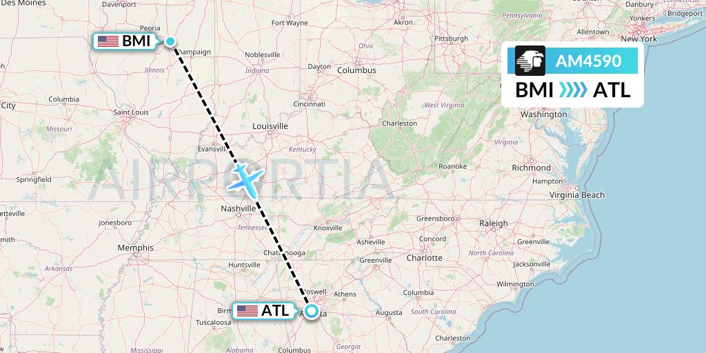 AM4590 Aeromexico Flight Map: Bloomington to Atlanta