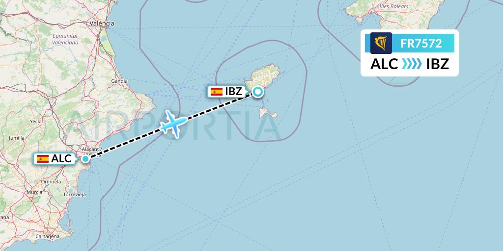 FR7572 Ryanair Flight Map: Alicante to Ibiza