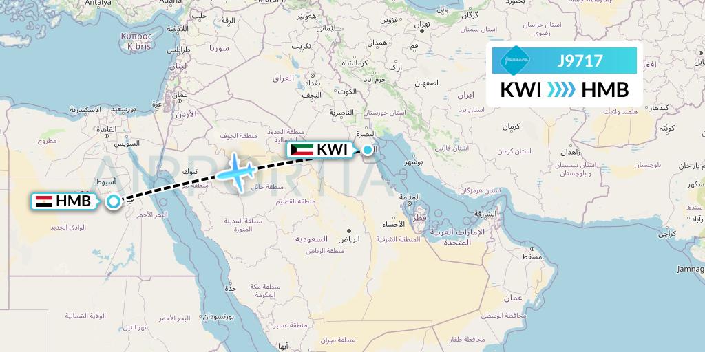 J9717 Jazeera Airways Flight Map: Kuwait City to Sohag