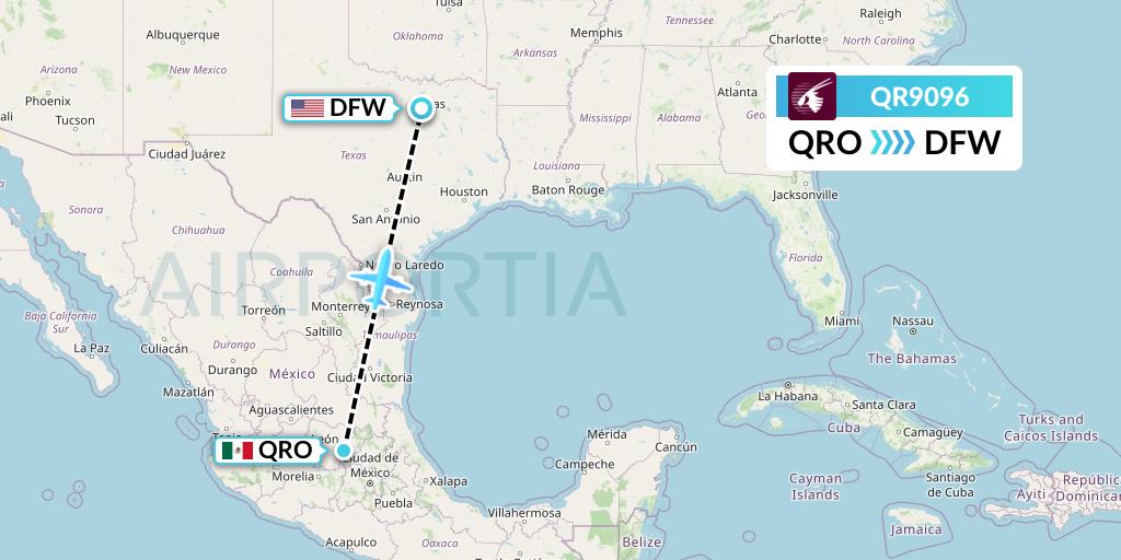 QR9096 Qatar Airways Flight Map: Queretaro to Dallas