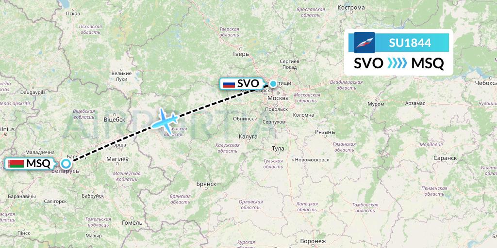 SU1844 Aeroflot Flight Map: Moscow to Minsk