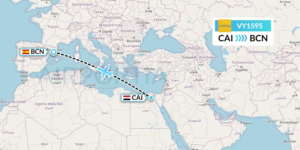 VY1595 Vueling Flight Map: Cairo to Barcelona