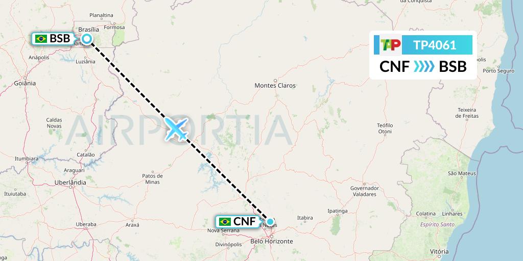 TP4061 TAP Portugal Flight Map: Belo Horizonte to Brasilia