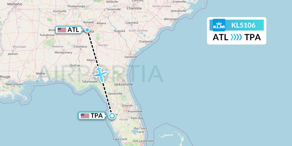 KL5106 KLM Flight Map: Atlanta to Tampa