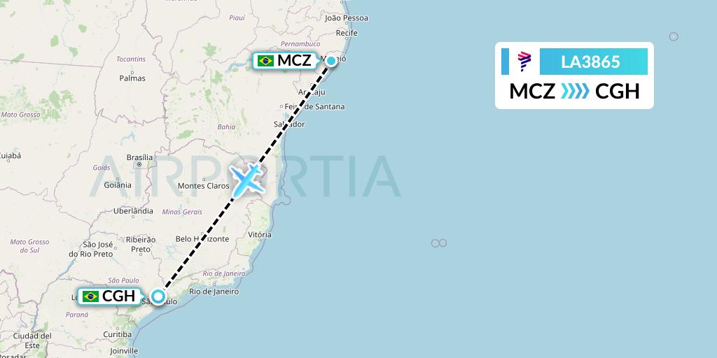 LA3865 LAN Airlines Flight Map: Maceio to Sao Paulo
