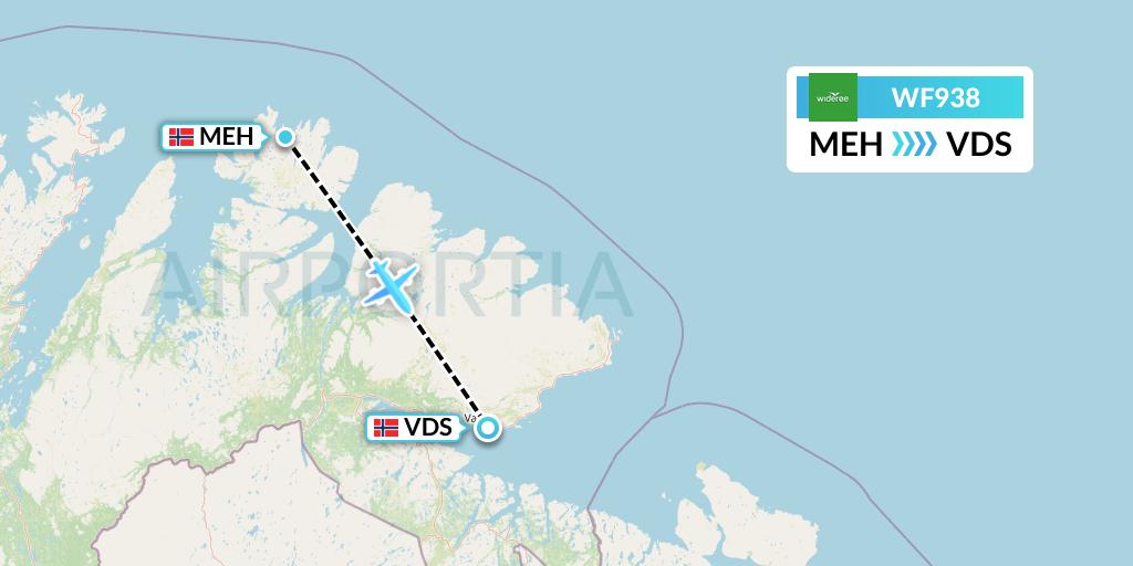WF938 Wideroe Flight Map: Mehamn to Vadso