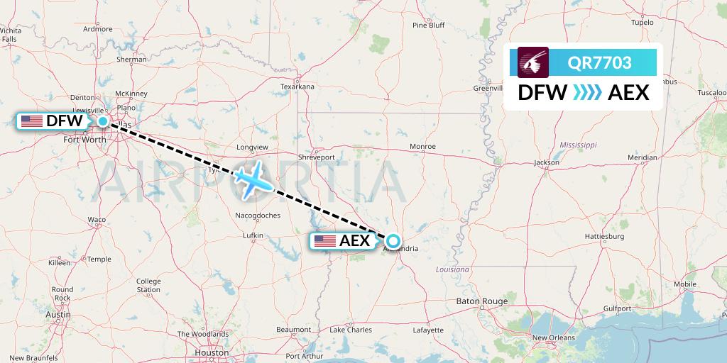 QR7703 Qatar Airways Flight Map: Dallas to Alexandria