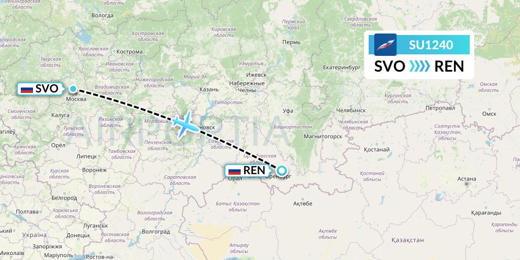 SU1240 Aeroflot Flight Map: Moscow to Orenburg