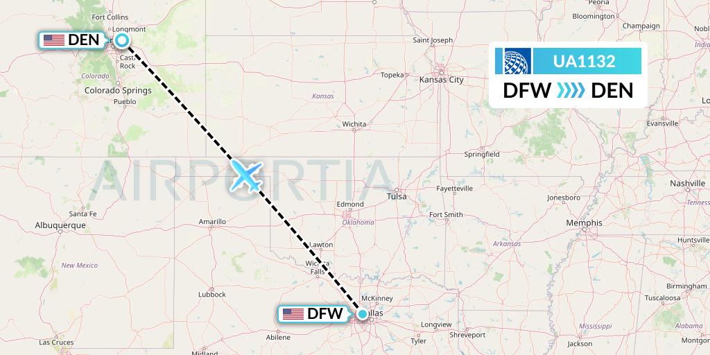UA1132 United Airlines Flight Map: Dallas to Denver