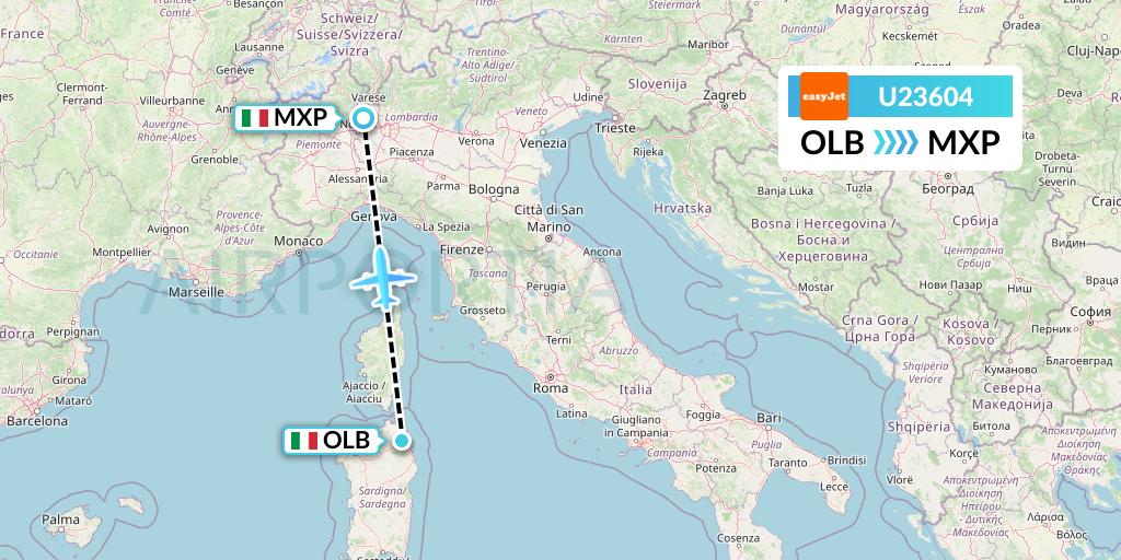 U23604 EasyJet Flight Map: Olbia to Milan