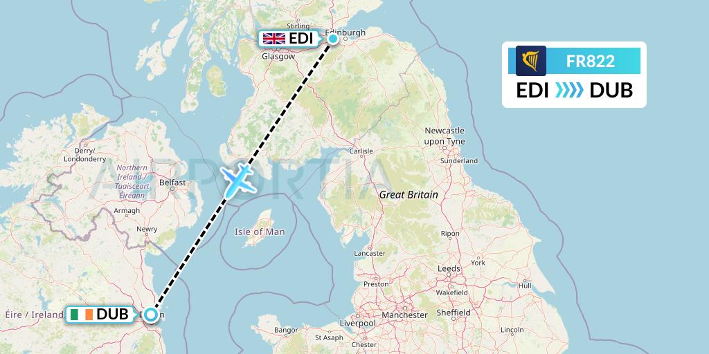 FR822 Ryanair Flight Map: Edinburgh to Dublin