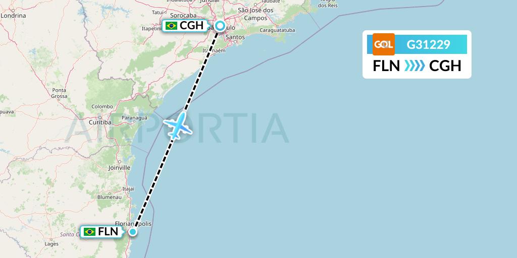G31229 GOL Transportes Aeros Flight Map: Florianopolis to Sao Paulo