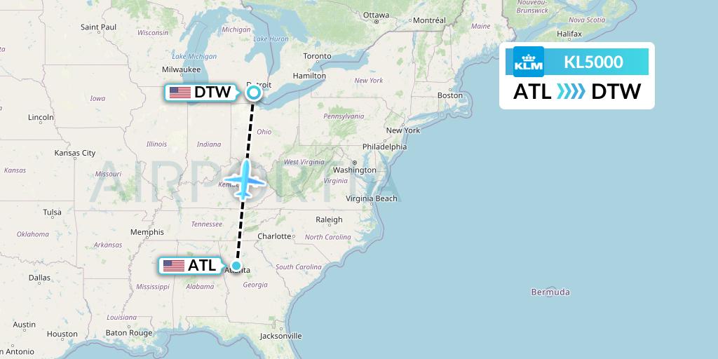 KL5000 KLM Flight Map: Atlanta to Detroit