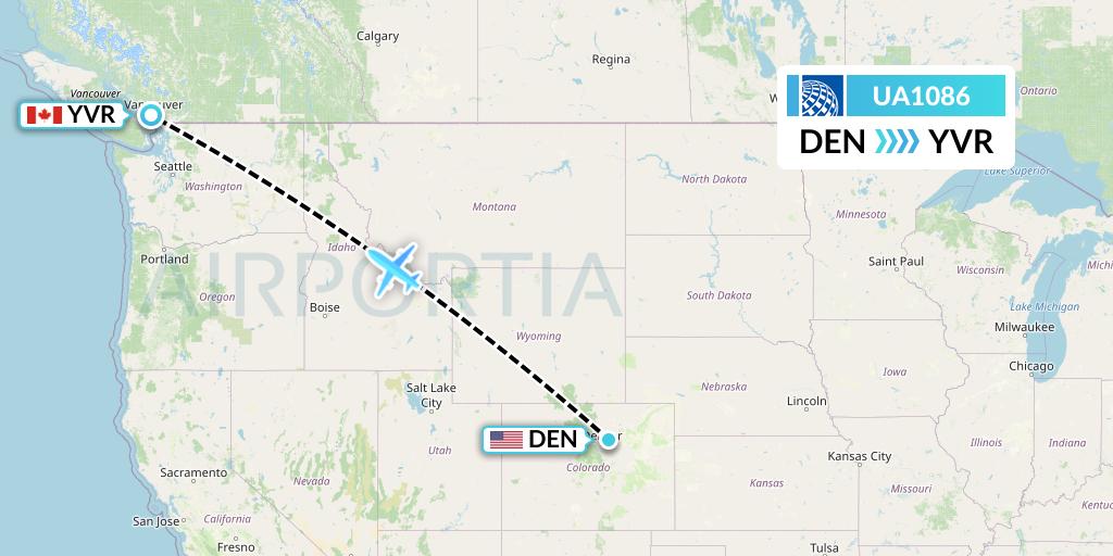 UA1086 United Airlines Flight Map: Denver to Vancouver