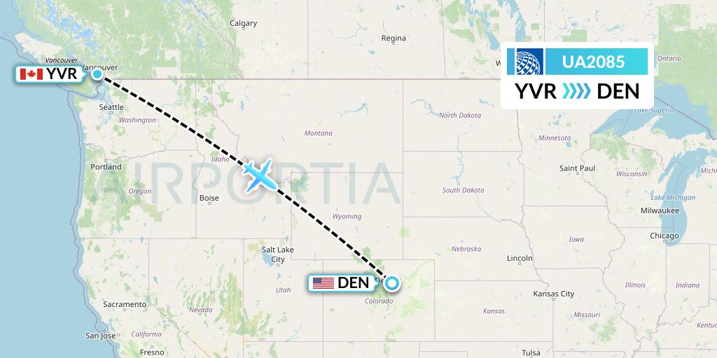 UA2085 United Airlines Flight Map: Vancouver to Denver