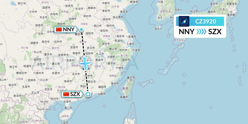 CZ3920 China Southern Airlines Flight Map: Nanyang to Shenzhen