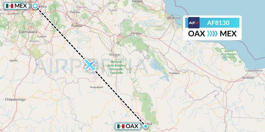 AF8130 Air France Flight Map: Oaxaca to Mexico City