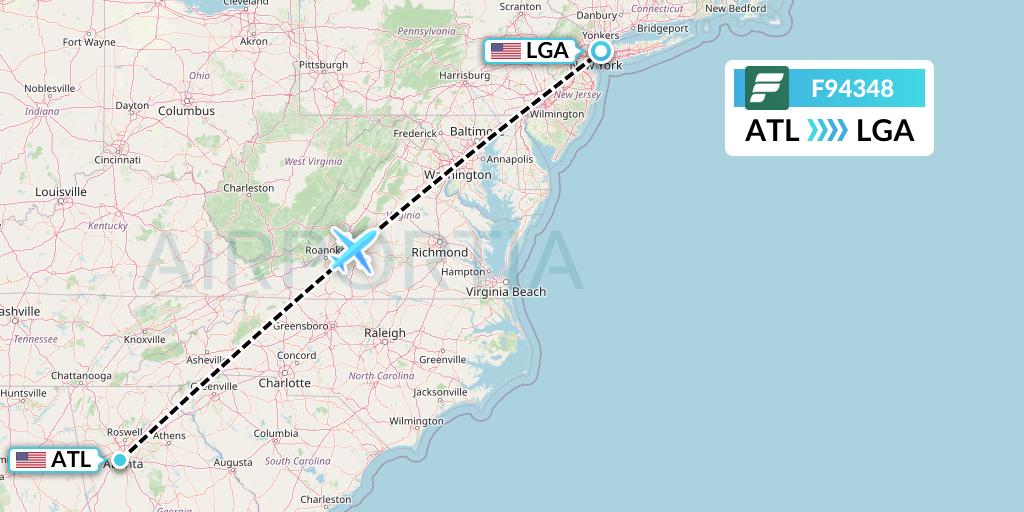F94348 Frontier Airlines Flight Map: Atlanta to New York