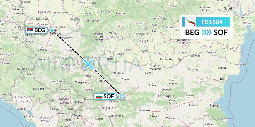 FB1804 Bulgaria Air Flight Map: Belgrade to Sofia
