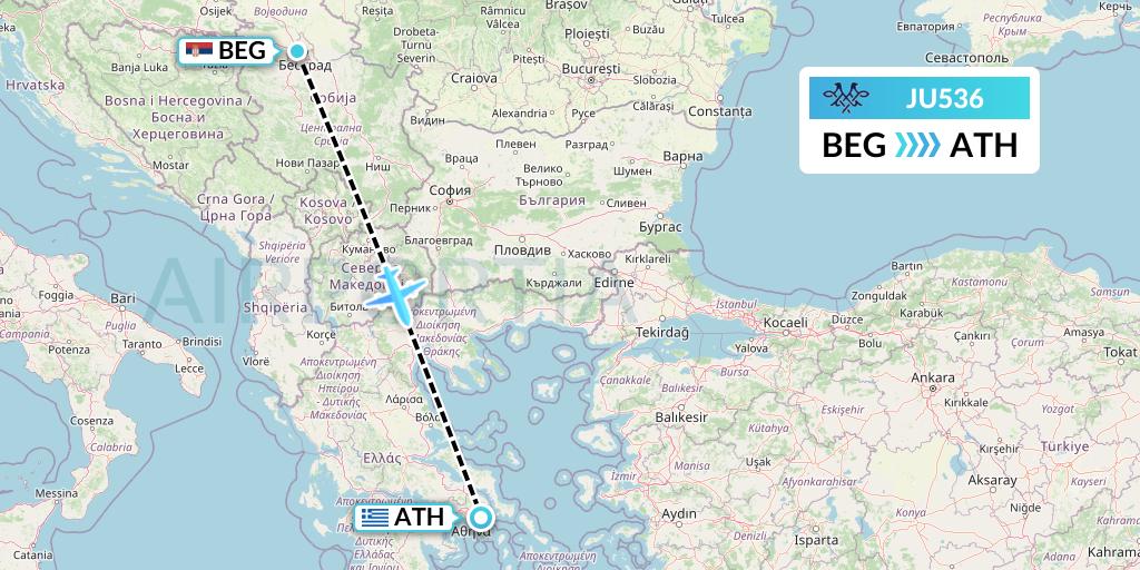 JU536 AirSERBIA Flight Map: Belgrade to Athens