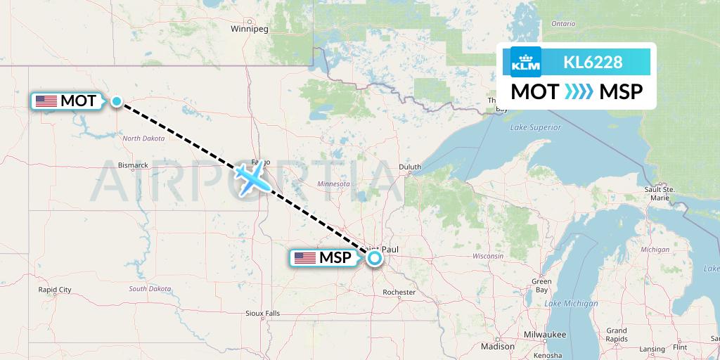KL6228 Flight Status KLM Minot to Minneapolis (KLM6228)