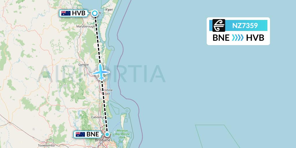 NZ7359 Air New Zealand Flight Map: Brisbane to Hervey Bay