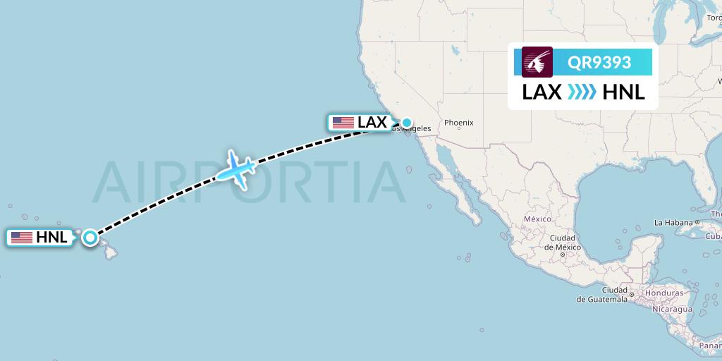 QR9393 Qatar Airways Flight Map: Los Angeles to Honolulu