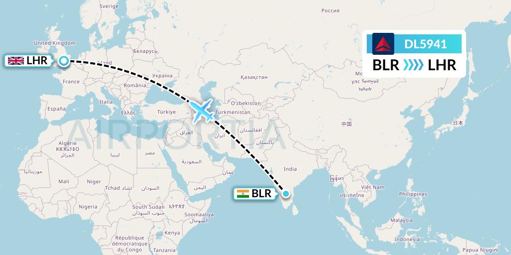 DL5941 Delta Air Lines Flight Map: Bangalore to London